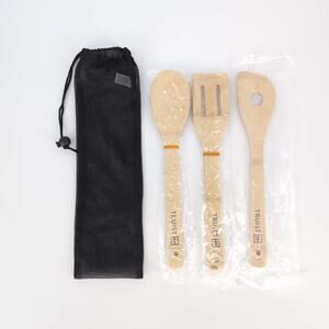 Truist Bamboo Kitchen Utensils Set Spoon, Spatula & Turner Mesh Storage Bag -NEW